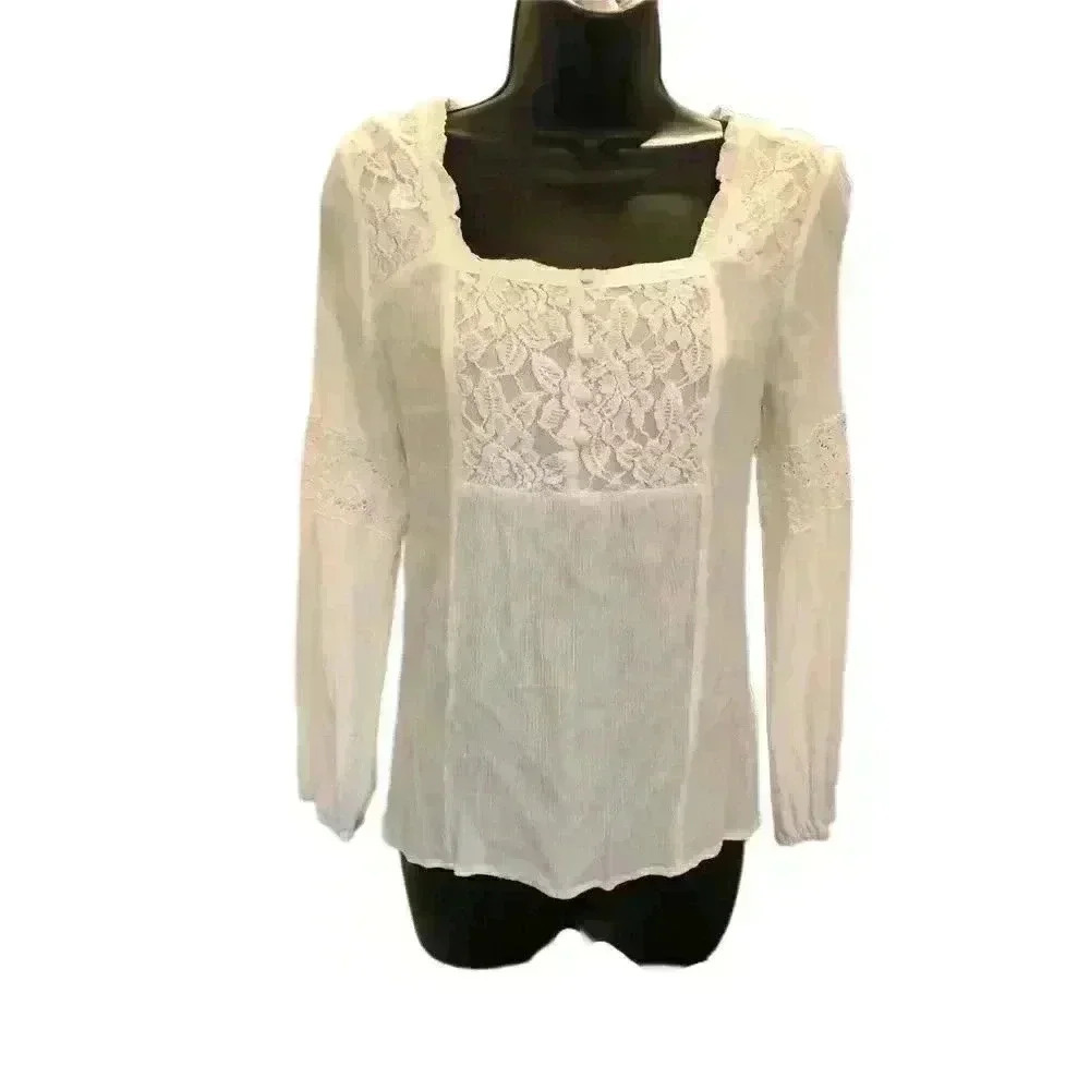 MAURICES White Boho Peasant Long Sleeve Top - size Small